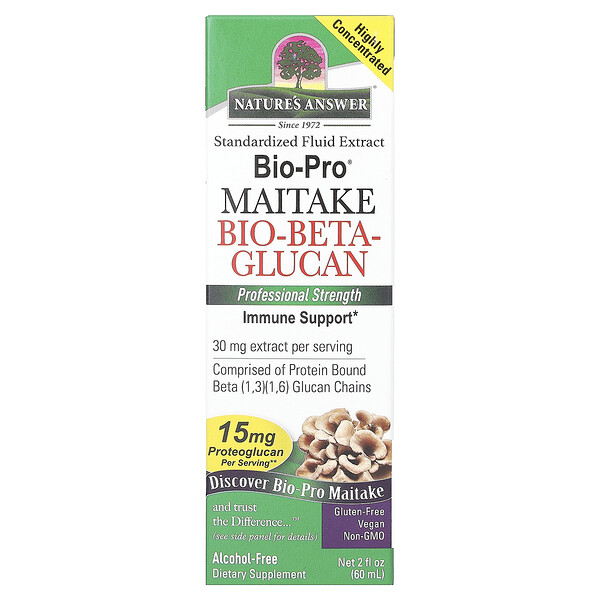 Bio-Pro Maitake Био-бета-глюкан, без спирта, 30 мг, 2 жидкие унции (60 мл) Nature's Answer