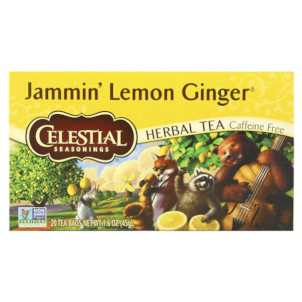 Травяной чай, Jammin' Lemon Ginger, без кофеина, 20 чайных пакетиков, 1,6 унции (45 г) Celestial Seasonings