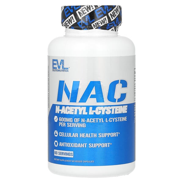 NAC, 600 мг, 60 растительных капсул - EVLution Nutrition EVLution Nutrition