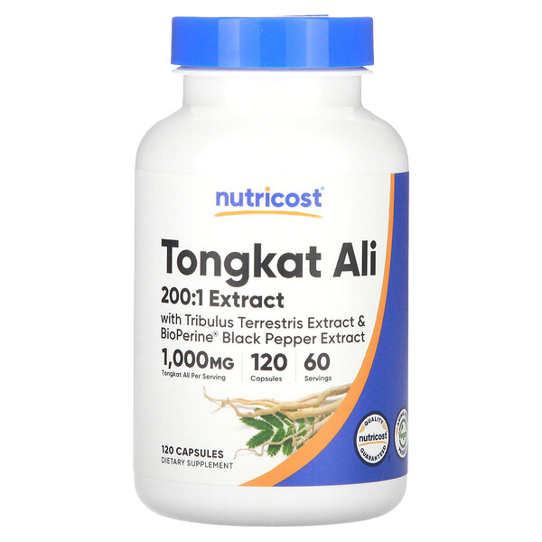 Тонгкат Али, 1000 мг, 120 капсул (500 мг в капсуле) Nutricost