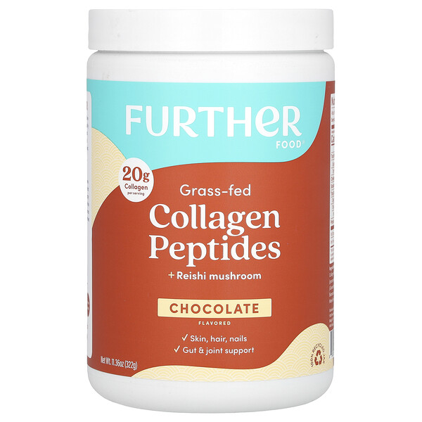 Коллагеновые пептиды травяного откорма + гриб рейши, шоколад, 11,36 унции (322 г) Further Food