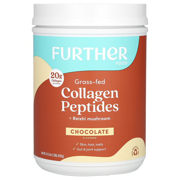 Коллагеновые пептиды травяного откорма + гриб рейши, шоколад, 1,8 фунта (690 г) Further Food
