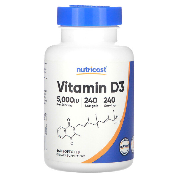 Витамин D3 - 5000МЕ - 240 капсул - Nutricost Nutricost