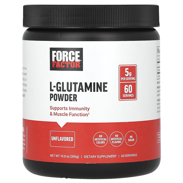 Порошок L-глутамина, без вкуса, 10,8 унции (306 г) Force Factor