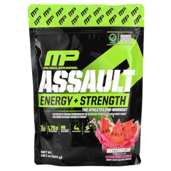 Assault Energy + Strength, предтренировочный комплекс, арбуз, 12,1 унции (344 г) MusclePharm