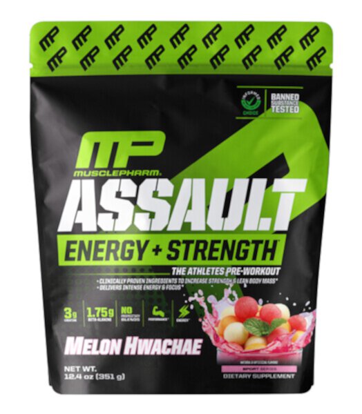 Assault Energy + Strength, предтренировочный комплекс, хвачэ с дыней, 12,4 унции (351 г) MusclePharm