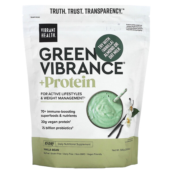 Green Vibrance + Protein, стручки ванили, 20,64 унции (585 г) VIBRANT