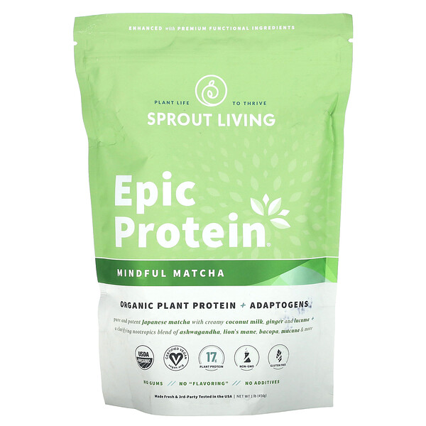 Epic Protein, Mindful Matcha, 1 фунт (456 г) Sprout Living