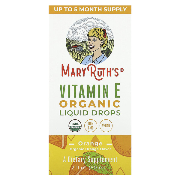 Органические капли витамина Е с апельсиновым вкусом - 60 мл - MaryRuth's MaryRuth's