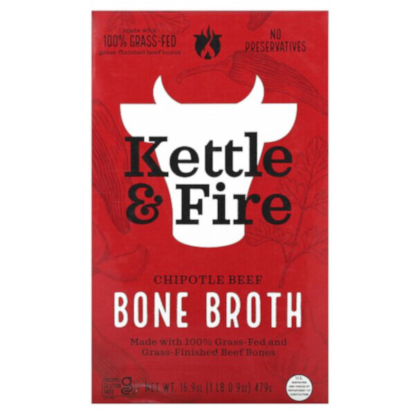 Bone Broth, Chipotle Beef, 16.9 oz (Унции) (479 g) Kettle & Fire