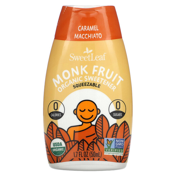 SweetLeaf, Monk Fruit Organic Sweetener Squeezable, Caramel Macchiato, 1.7 fl oz (50 ml) Wisdom Natural