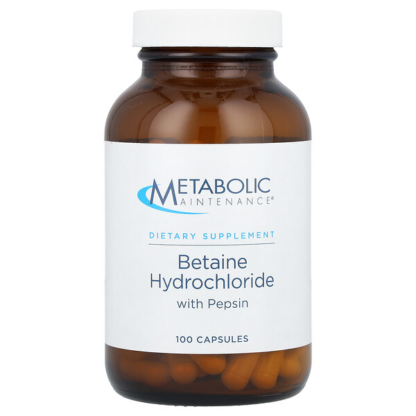 Бетаина гидрохлорид с пепсином, 100 капсул Metabolic Maintenance