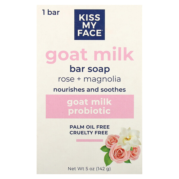 Кусковое мыло «козье молоко», роза + магнолия, 5 унций (142 г) Kiss My Face