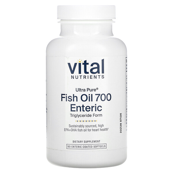Ultra Pure, Рыбий жир 700 Enteric, 90 мягких таблеток с кишечнорастворимой оболочкой Vital Nutrients