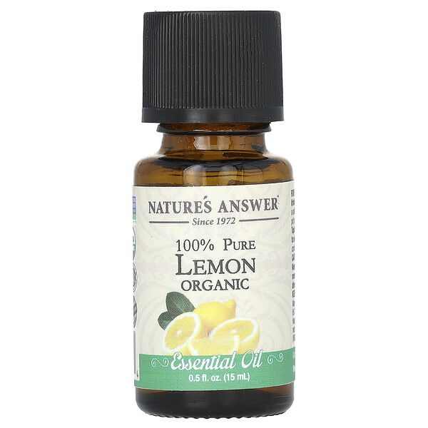 100% чистое органическое эфирное масло, лимон, 0,5 жидк. унции (15 мл) Nature's Answer