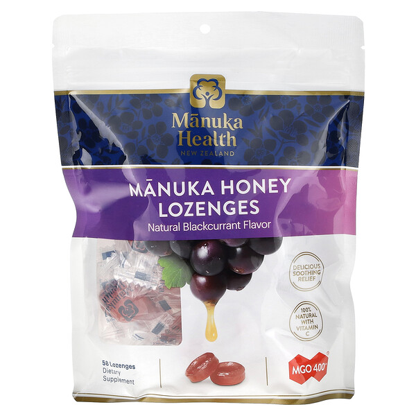 Manuka Honey Lozenges (Пастилки), Natural Blackcurrant, MGO 400+, 58 Lozenges Manuka Health