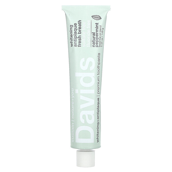 Зубная паста премиум-класса, Sensitive + Whitening, натуральная перечная мята, 1,75 унции (50 г) Davids Natural Toothpaste