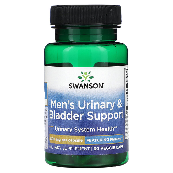 Поддержка мочеиспускания и мочевого пузыря для мужчин, 500 мг, 30 растительных капсул Swanson