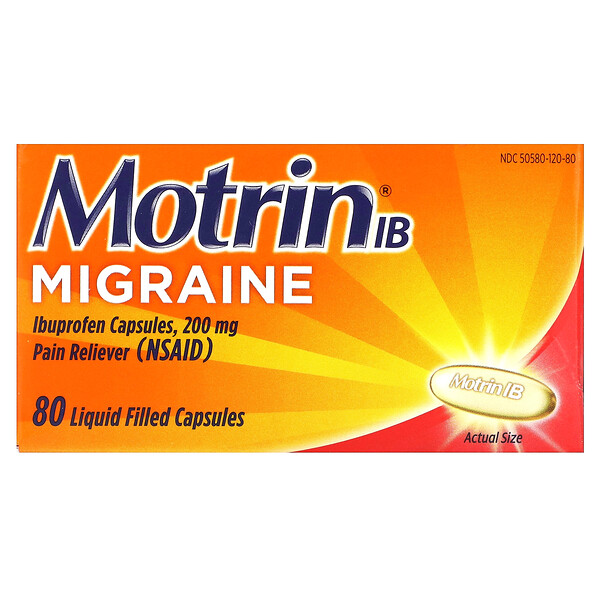 Мигрень, Ибупрофен в капсулах, 200 мг - 80 жидких капсул - Motrin Motrin