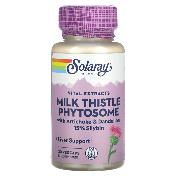 Vital Extracts, фитосомы расторопши, 30 растительных капсул Solaray