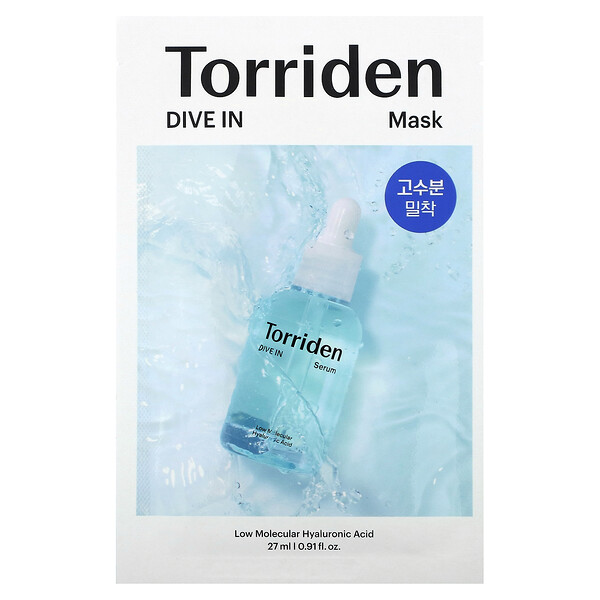 Dive In, Косметическая маска с низкомолекулярной гиалуроновой кислотой, 1 тканевая маска, 0,91 жидк. унции (27 мл) Torriden