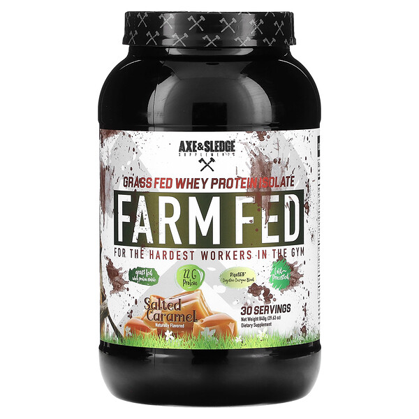Farm Fed, Изолят сывороточного протеина травяного откорма, соленая карамель, 29,63 унции (840 г) Axe & Sledge Supplements