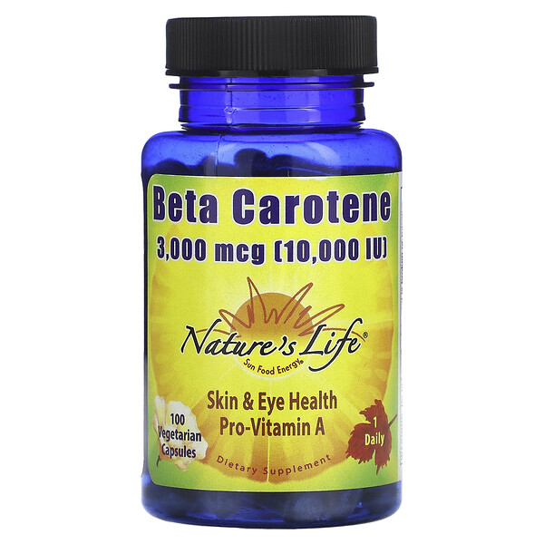 Бета-каротин - 3000 мкг (10 000 МЕ) - 100 растительных капсул - Nature's Life Nature's Life