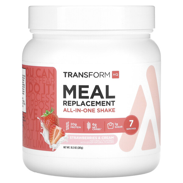 Meal Replacement, All-In-One Shake, Strawberries & Cream (Крем), 10.3 oz (Унции) (287 g) TransformHQ