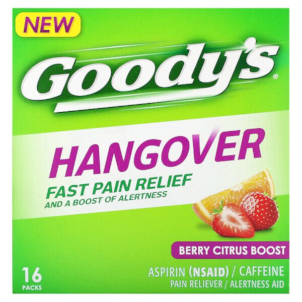 Hangover, Быстрое облегчение боли, ягодно-цитрусовый заряд, 16 упаковок Goody's