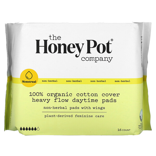 Дневные прокладки Heavy Flow из 100% органического хлопка, 16 шт. The Honey Pot