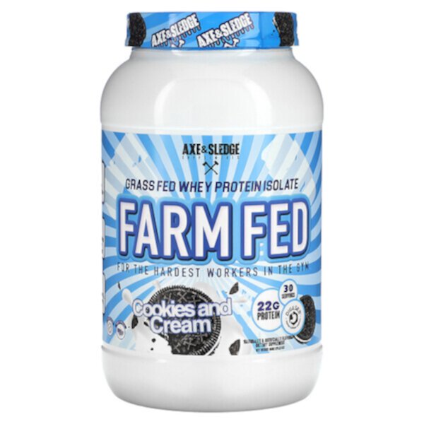 Farm Fed, Изолят сывороточного протеина травяного откорма, печенье и сливки, 29,63 унции (840 г) Axe & Sledge Supplements