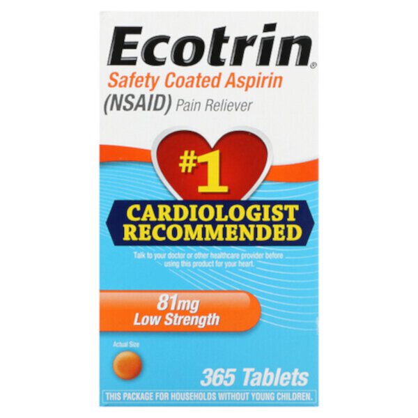 Safety Coated Aspirin, Low Strength, 81 mg, 365 Tablets (Таблетки) Ecotrin