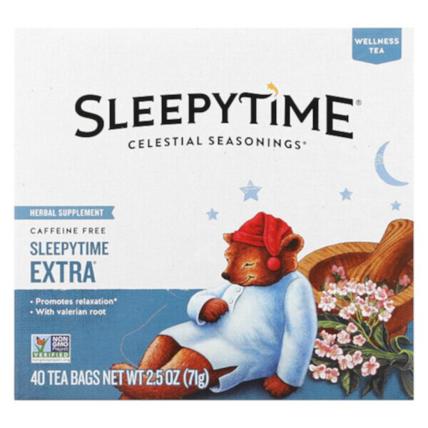 Wellness Tea, Sleepytime Extra, без кофеина, 40 чайных пакетиков, 2,5 унции (71 г) Celestial Seasonings