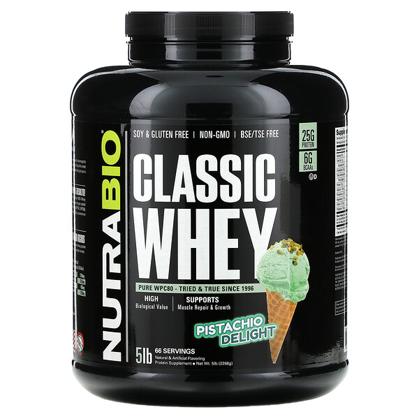 Classic Whey Protein, Pistachio Delight, 5 lb (Фунты) (2,268 g) NutraBio