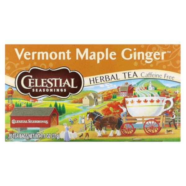 Herbal Tea, Vermont Maple Ginger, Caffeine Free , 20 Tea Bags, 1.1 oz (31 g) Celestial Seasonings