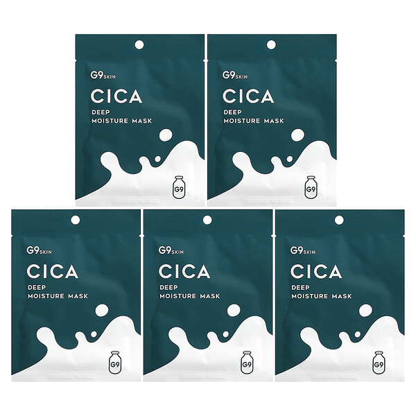 Cica, Глубоко увлажняющая косметическая маска, молочко, 5 листов по 0,74 жидкой унции (22 мл) каждый G9SKIN