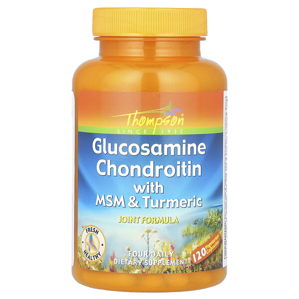 Глюкозамин Хондроитин с МСМ и Куркумой - 120 растительных капсул - Thompson Thompson