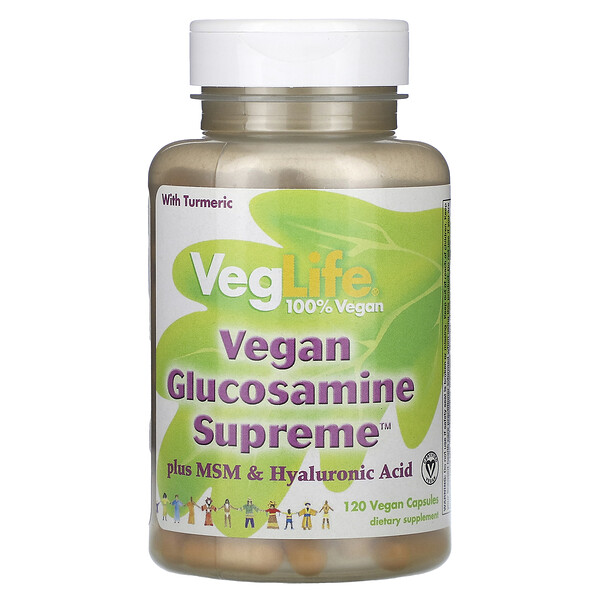Vegan Glucosamine Supreme, плюс МСМ и гиалуроновая кислота, 120 веганских капсул VegLife