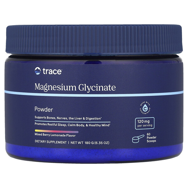 Magnesium Glycinate Powder (Порошок), Mixed Berry Lemonade, 6.35 oz (Унции) (180 g) Trace Minerals Research