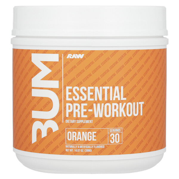 Bum, Essential Pre-Workout, апельсин, 14,07 унции (399 г) Raw Nutrition