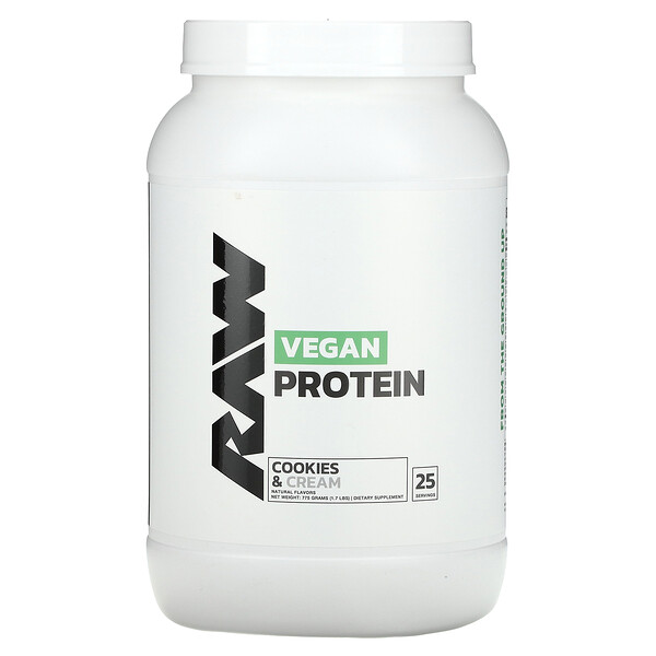 Веганский протеин, печенье и сливки, 1,7 фунта (775 г) Raw Nutrition