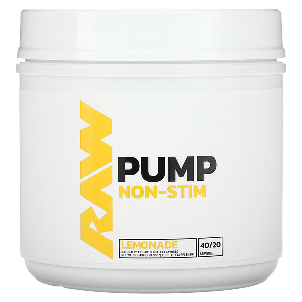 Pump, Non-Stim, лимонад, 17,35 унции (492 г) Raw Nutrition