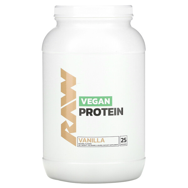Веганский протеин, ваниль, 1,65 фунта (750 г) Raw Nutrition