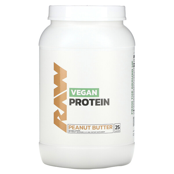 Vegan Protein, арахисовое масло, 1,81 фунта (825 г) Raw Nutrition