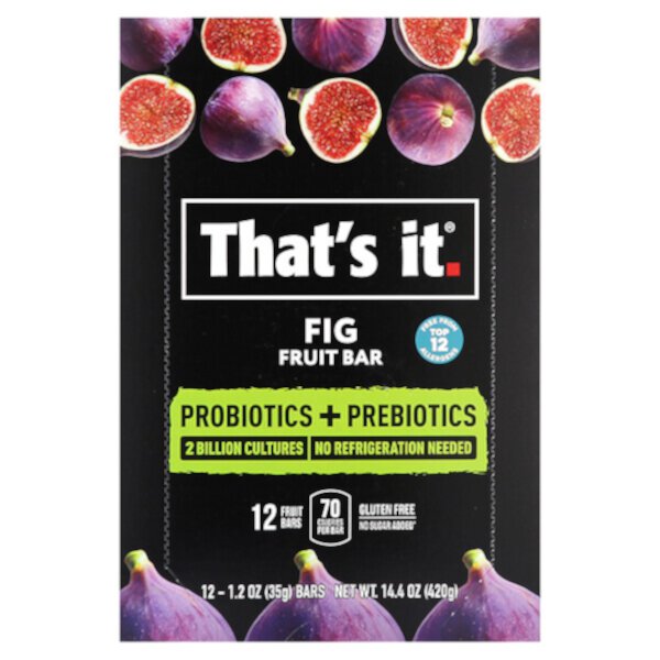 Фруктовый батончик Prebiotics + Probiotics, инжир, 12 батончиков по 1,2 унции (35 г) каждый That's It