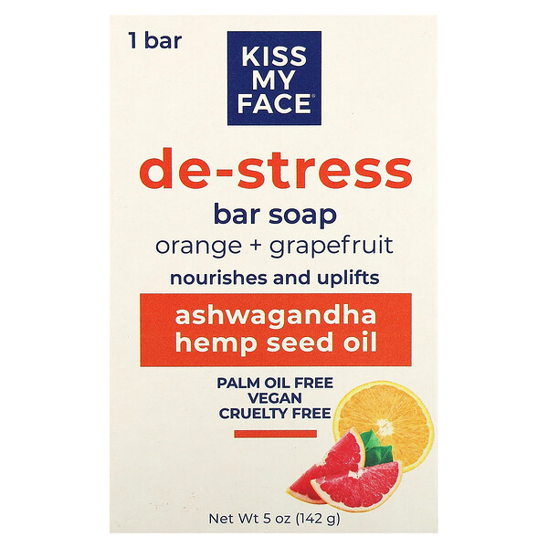 De-Stress, Кусковое мыло, апельсин + грейпфрут, 5 унций (142 г) Kiss My Face