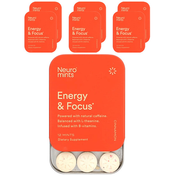 NeuroMints, Energy & Focus, корица, 6 упаковок, по 12 штук в каждой NeuroGum