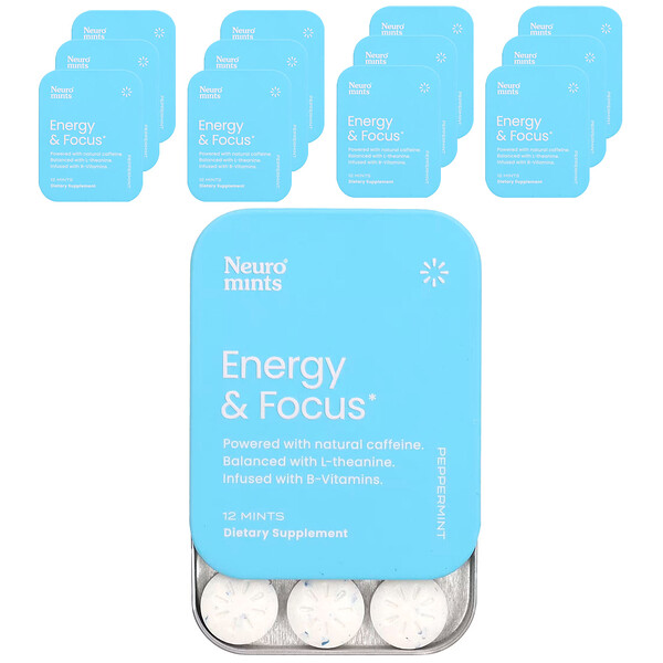 NeuroMints, Energy & Focus, мята перечная, 12 упаковок по 12 штук в каждой NeuroGum