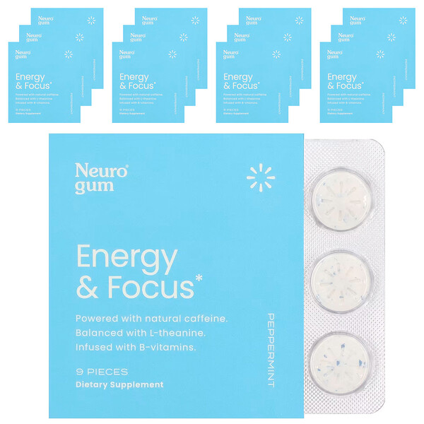 Energy & Focus, Мята, 12 штук в упаковке, по 9 штук в каждой NeuroGum