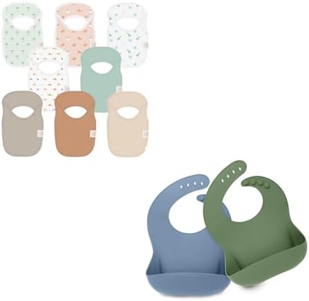 KeaBabies 8-Pack Baby Bibs for Boys, Girls and 2-Pack Silicone Bibs For Babies - Pull-on Bibs for Baby Girl, Baby Boy, Silicone Baby Bibs for Eating, Baby Girl Bib, Baby Boy Bib KeaBabies